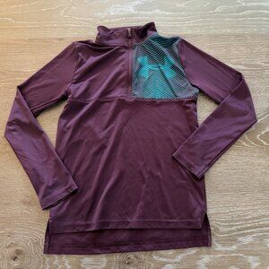 Boys Burgundy/Teal Under Armour long sleeve 1/4 zip shirt top size YMD Medium